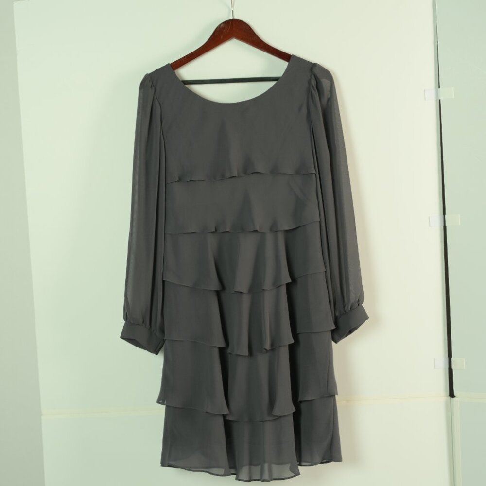 Knee Length Grey Ruffled Dress - Picture 3 of 5